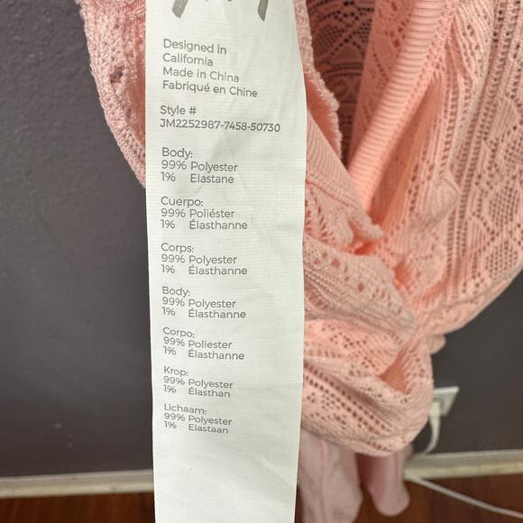 Yitty Crochet Knit Jumpsuit Size Medium Pink Flare Leg - Picture 7 of 8